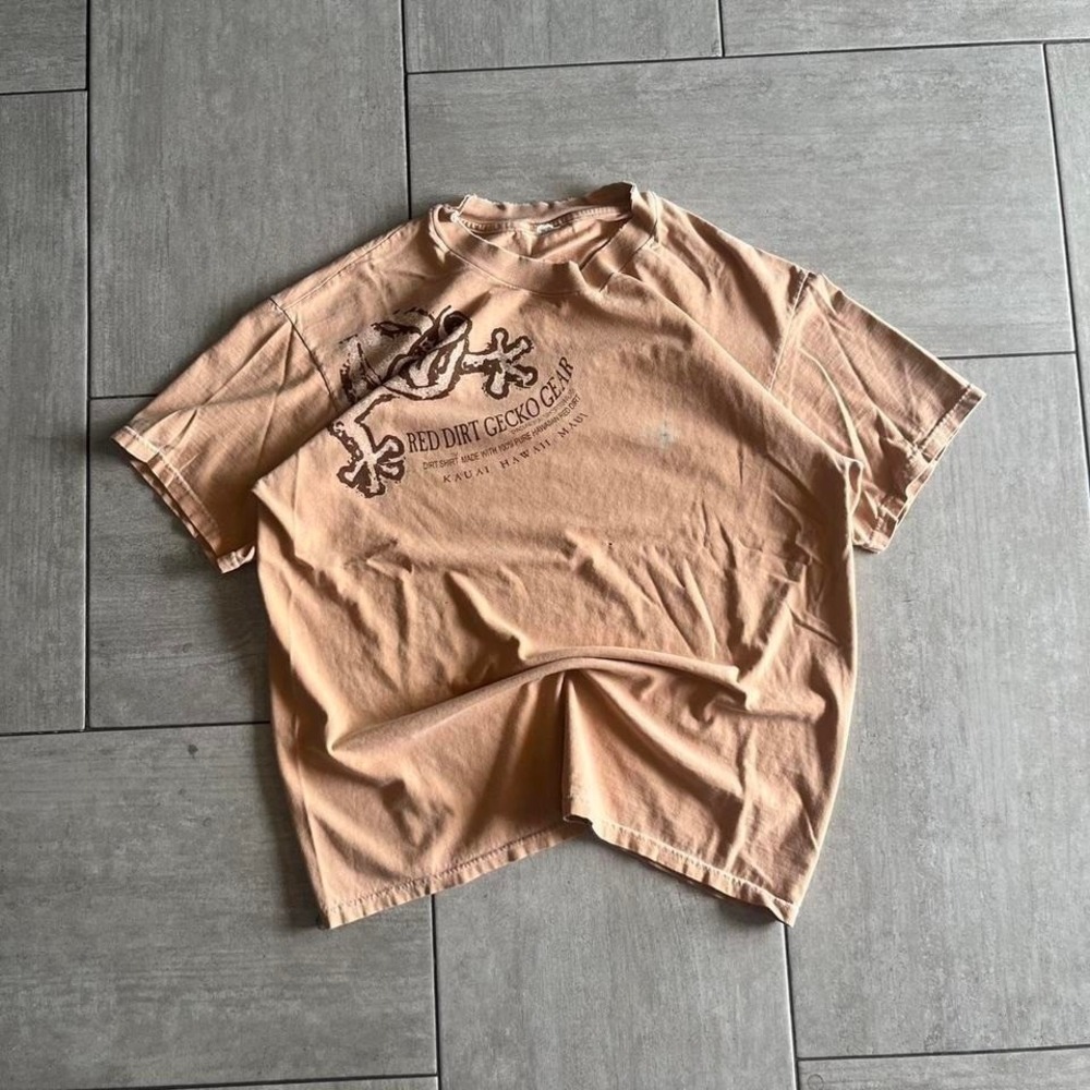 Red Dirt Gecko Gear Hawaii Graphic T-Shirt Orange Distressed Mens Large SH0369